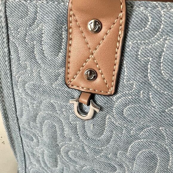 True Religion Denim Quilted Tote Satchel Crossbody Bag - Blue - NEW - TNFB0110 - Picture 4 of 12